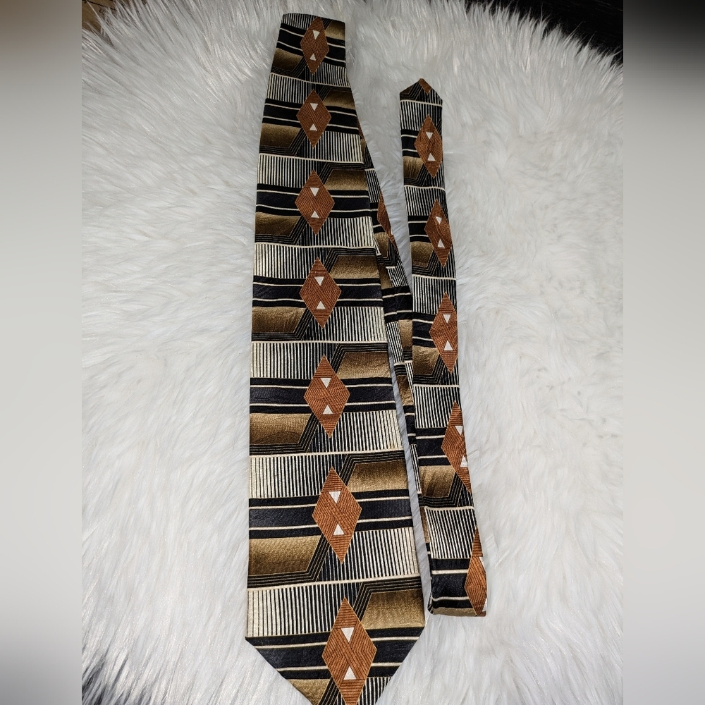 Bello Uomo Vintage Men's Brown & Tan Silk Tie. EUC OS